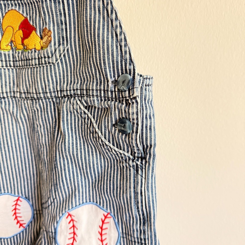 Vintage Disney Baby Overalls 18 Months Striped Denim Winnie the Pooh Baseball - Picture 8 of 11